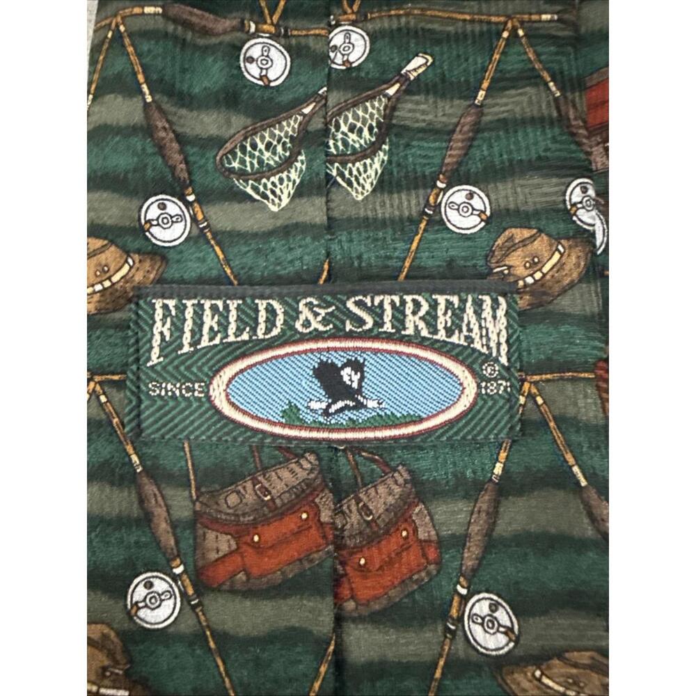 VTG Field And Stream Fly Fishing 100% Silk Tie Outdoors Fisherman Nature 59” - Picture 3 of 4
